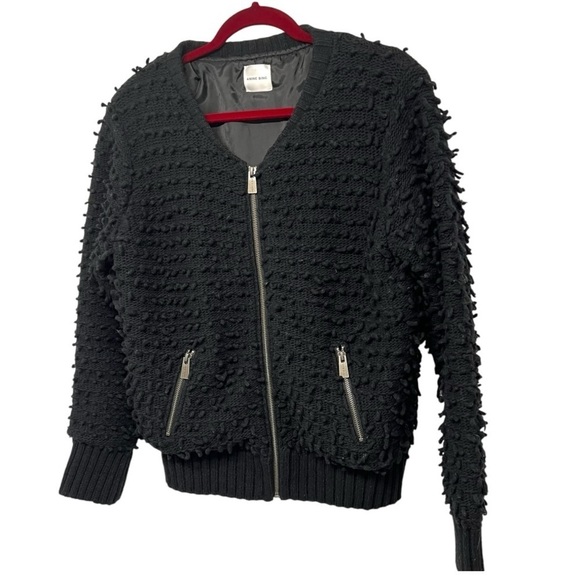 Anine Bing Black Wool Blend Bauble 3D Textured Zipper Front Jacket Coat Womens S - Picture 12 of 16